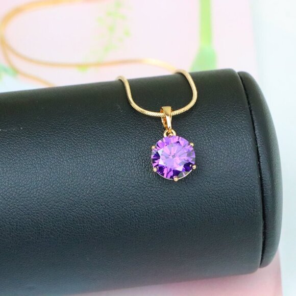 "Rose Gold Pendant with Purple Solitaire Round Stone, XPPT1257 - Picture 6 of 12